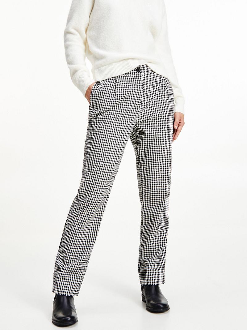 Női Tommy Hilfiger Tapered Houndstooth Nadrág Fekete | HU 257HAP